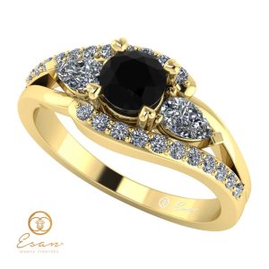 Inel de logodna din aur cu diamant negru si diamante incolore ES101