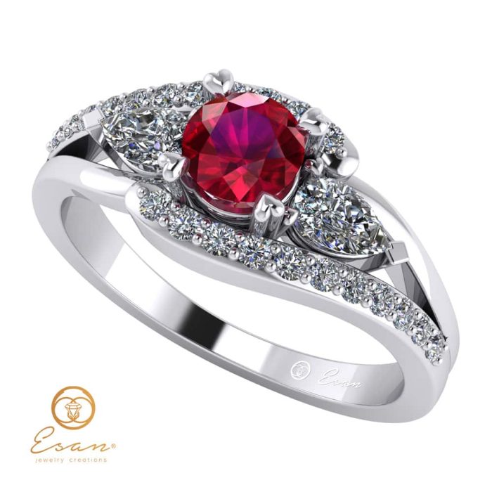 Inel de logodna din aur cu rubin si diamante ES101
