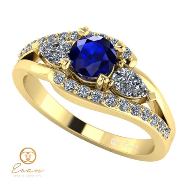 Inel de logodna din aur cu safir si diamante ES101