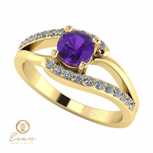 Inel de logodna din aur cu ametist si diamante ES102