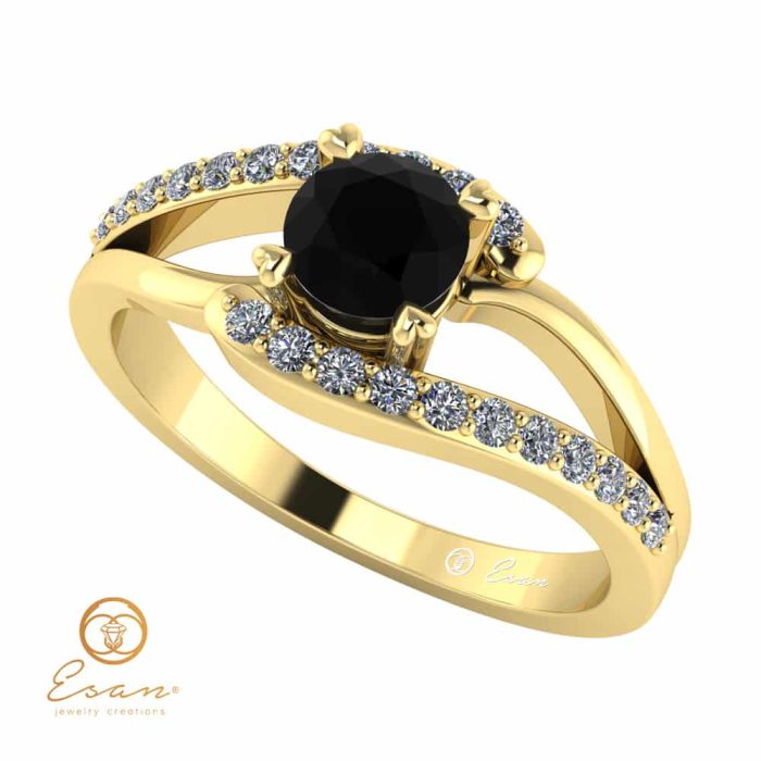 Inel de logodna din aur cu diamant negru si diamante incolore ES102