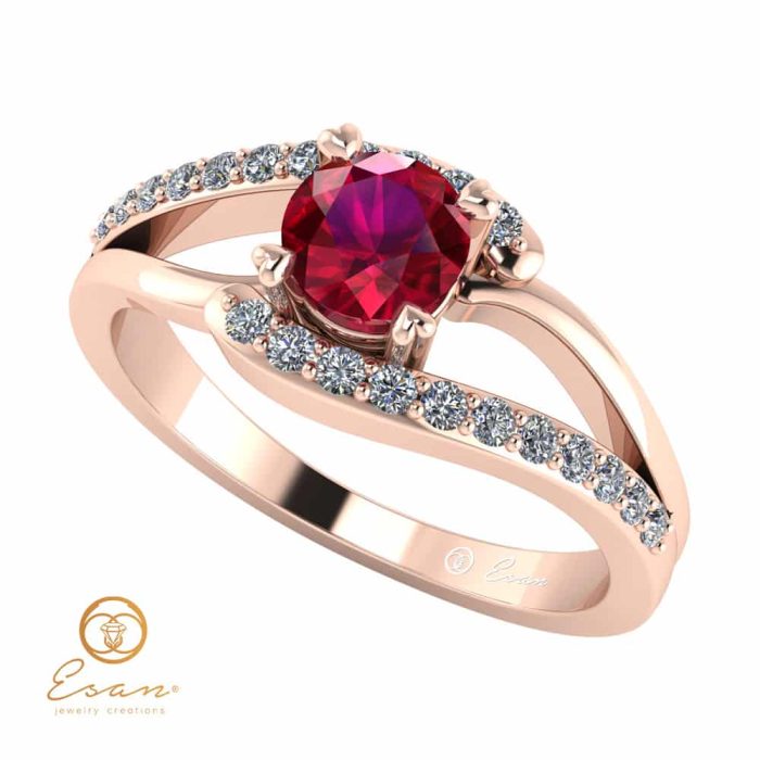 Inel de logodna din aur cu rubin si diamante ES102