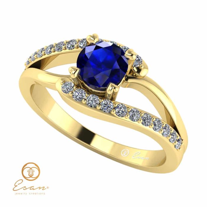 Inel de logodna din aur cu safir si diamante ES102