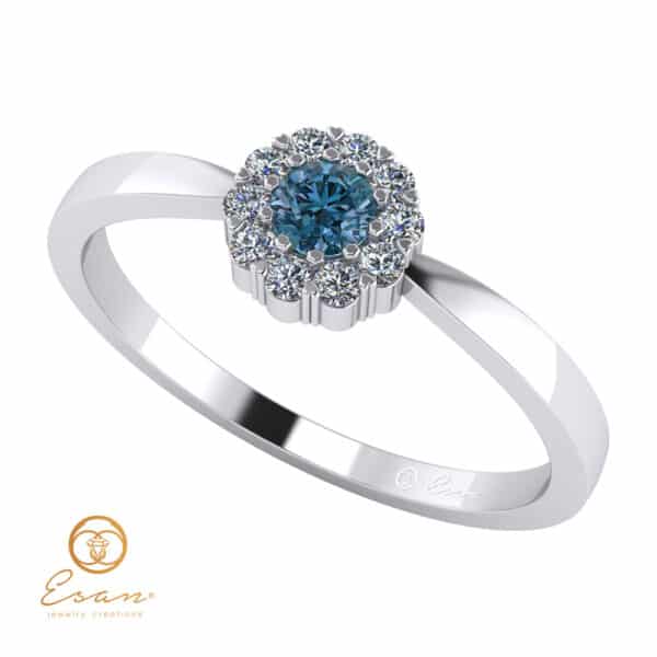 Inel de logodna din aur cu diamant albastru si diamante incolore ES74