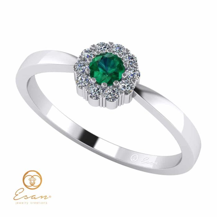 Inel de logodna din aur cu smarald diamante ES74