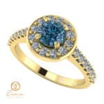 Inel de logodna din aur cu diamant albastru si diamante incolore ES72