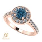 Inel de logodna din aur cu diamant albastru si diamante incolore ES72