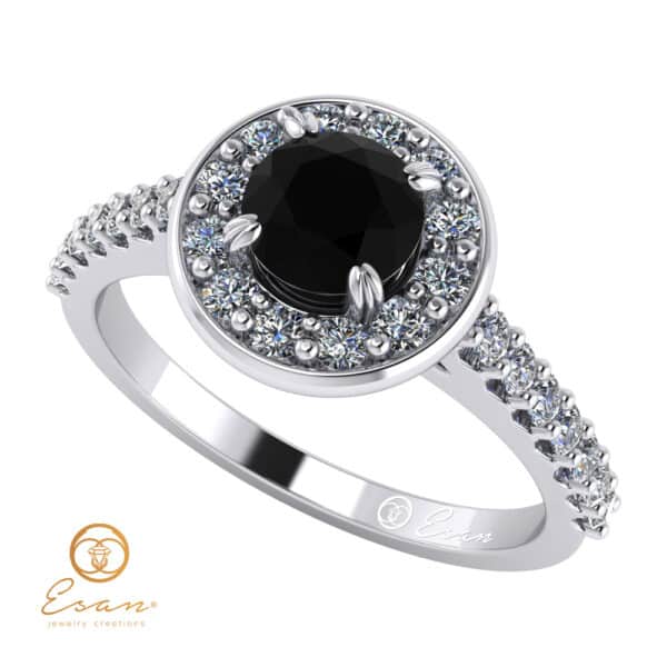 Inel de logodna din aur cu diamant negru si diamante incolore ES72