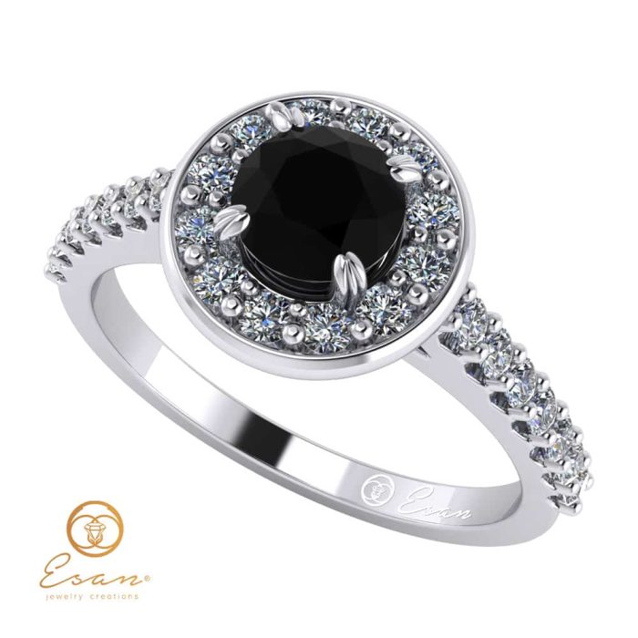 Inel de logodna din aur cu diamant negru si diamante incolore ES72