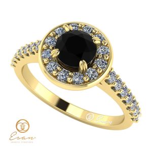 Inel de logodna din aur cu diamant negru si diamante incolore ES72