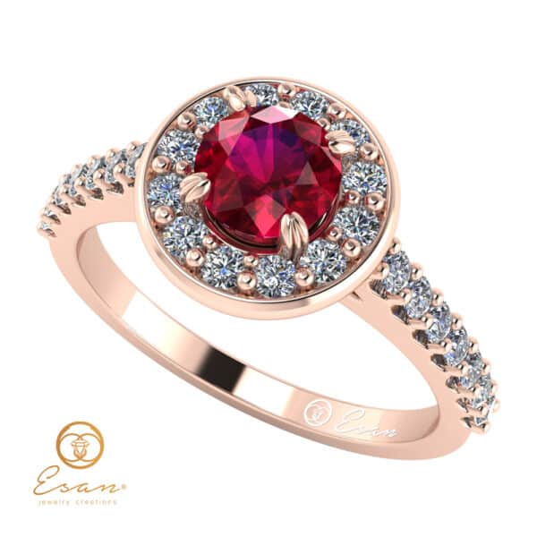 Inel de logodna din aur cu rubin si diamante ES72