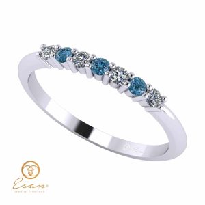 Inel de logodna din aur cu diamante incolore si albastre ES62