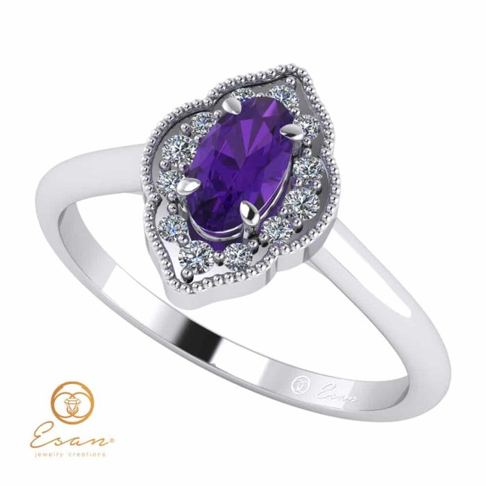 Inel de logodna din aur cu ametist si diamante ES76