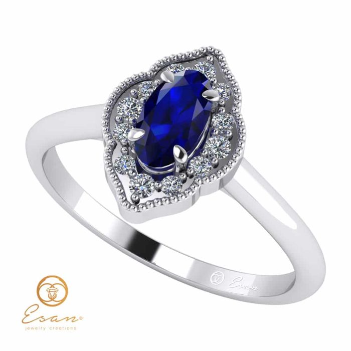Inel de logodna din aur cu safir si diamante ES76