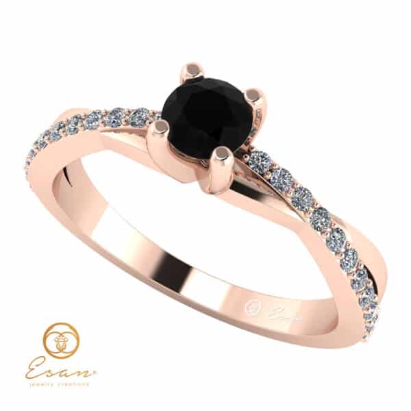 Inel de logodna din aur cu diamant negru si diamante incolore ES104
