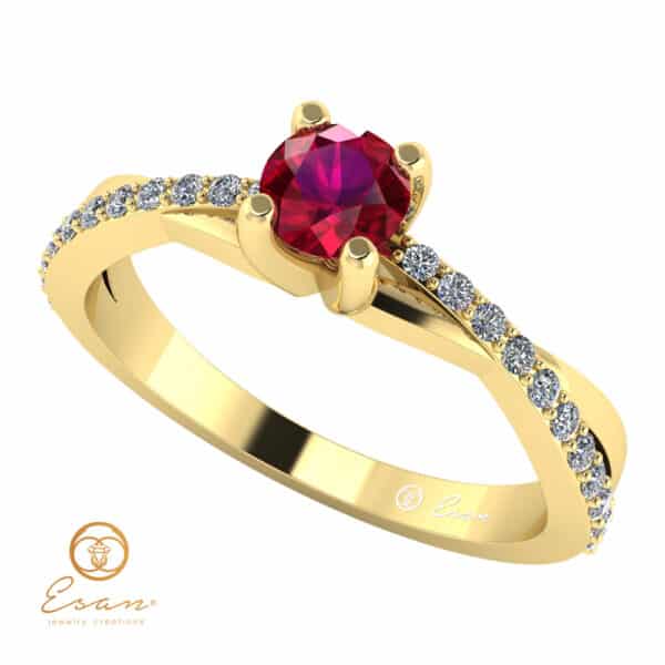Inel de logodna din aur cu rubin si diamante ES104