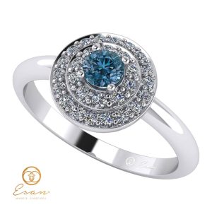Inel de logodna din aur cu diamant albastru si diamante incolore ES68