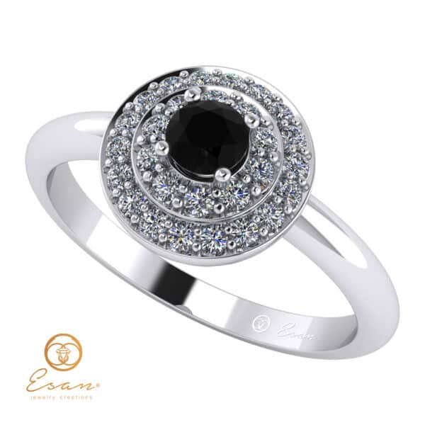 Inel de logodna din aur cu diamant negru si diamante incolore ES68