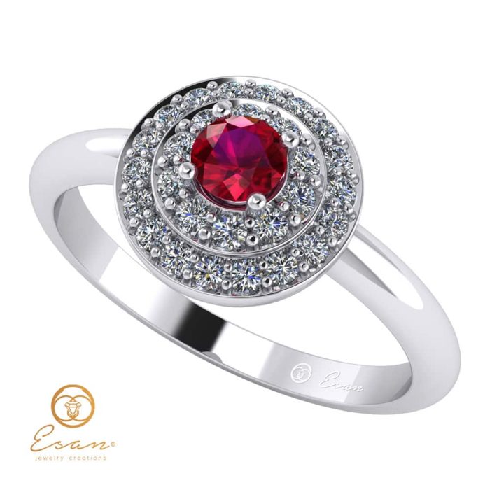 Inel de logodna din aur cu rubin si diamante ES68