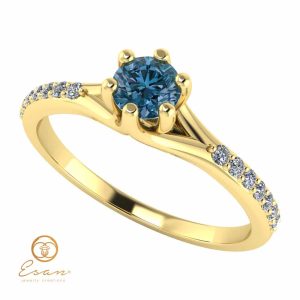 Inel din aur cu diamant albastru teal blue si diamante ES105