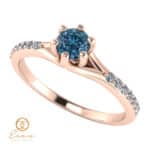 Inel din aur cu diamant albastru teal blue si diamante ES105