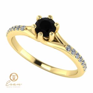 Inel de logodna din aur cu diamant negru si diamante incolore ES105