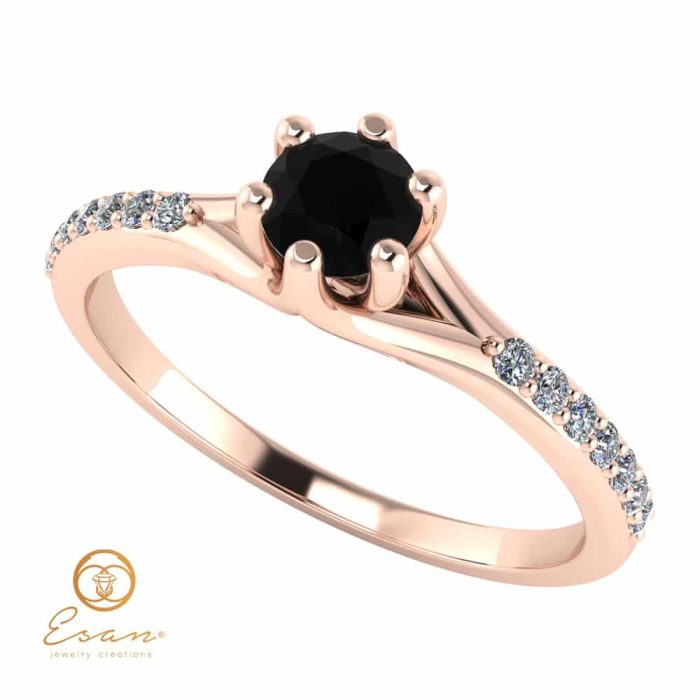 Inel de logodna din aur cu diamant negru si diamante incolore ES105