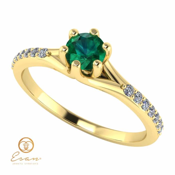 Inel de logodna din aur cu smarald si diamante ES105