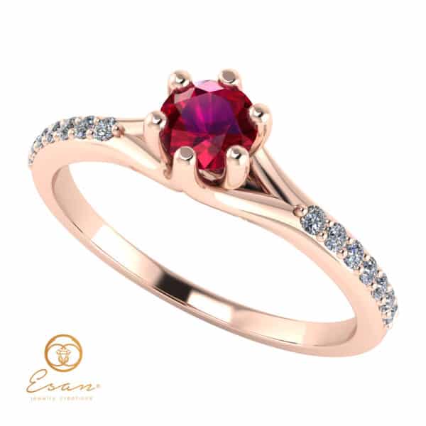 Inel de logodna din aur cu rubin si diamante ES105