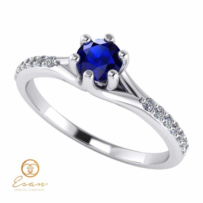 Inel de logodna din aur cu safir si diamante ES105