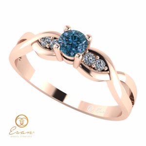 Inel de logodna din aur cu diamant albastru si diamante incolore ES106