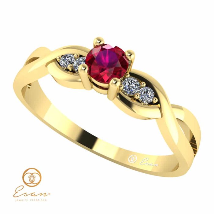 Inel de logodna din aur cu rubin si diamante ES106