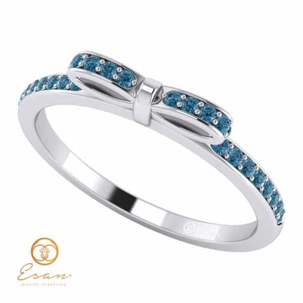 Inel de logodna din aur cu diamante albastre model fundita ESDB88