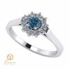 Inel de logodna din aur cu diamant albastru si diamante incolore ES71