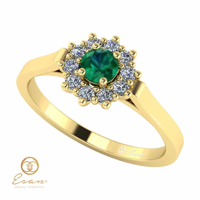 Inel de logodna din aur cu smarald diamante ES71