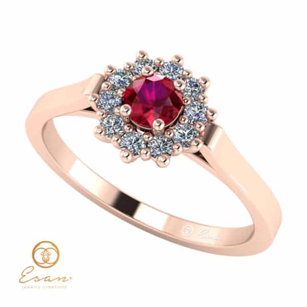 Inel de logodna din aur cu rubin si diamante ES71