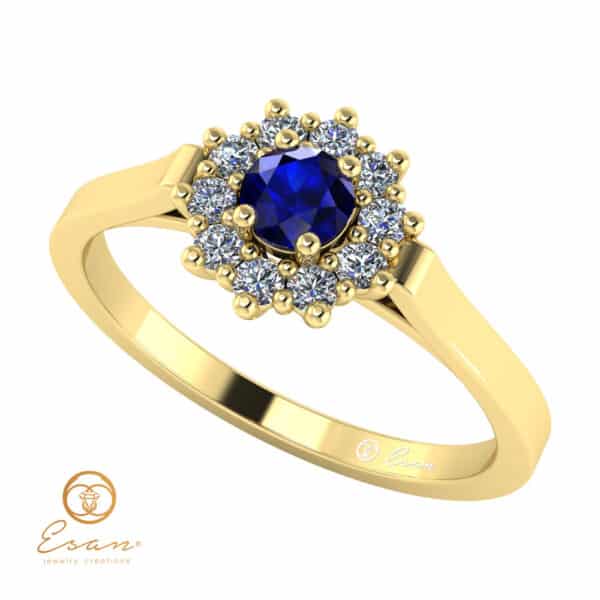 Inel de logodna din aur cu safir si diamante ES71