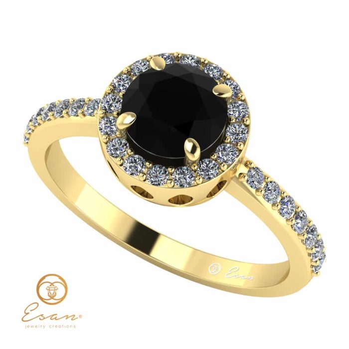 Inel de logodna din aur cu diamant negru si diamante incolore ES73