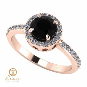 Inel de logodna din aur cu diamant negru si diamante incolore ES73