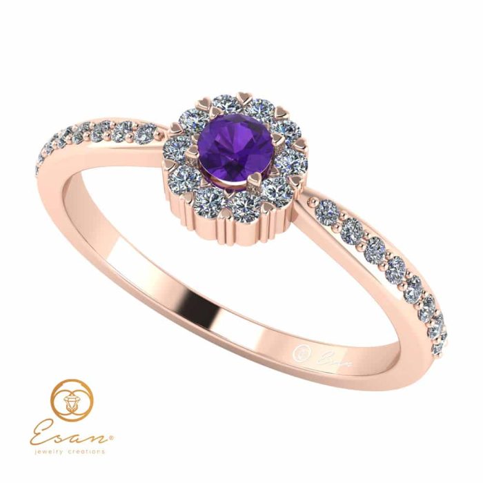 Inel de logodna din aur cu ametist si diamante ES75