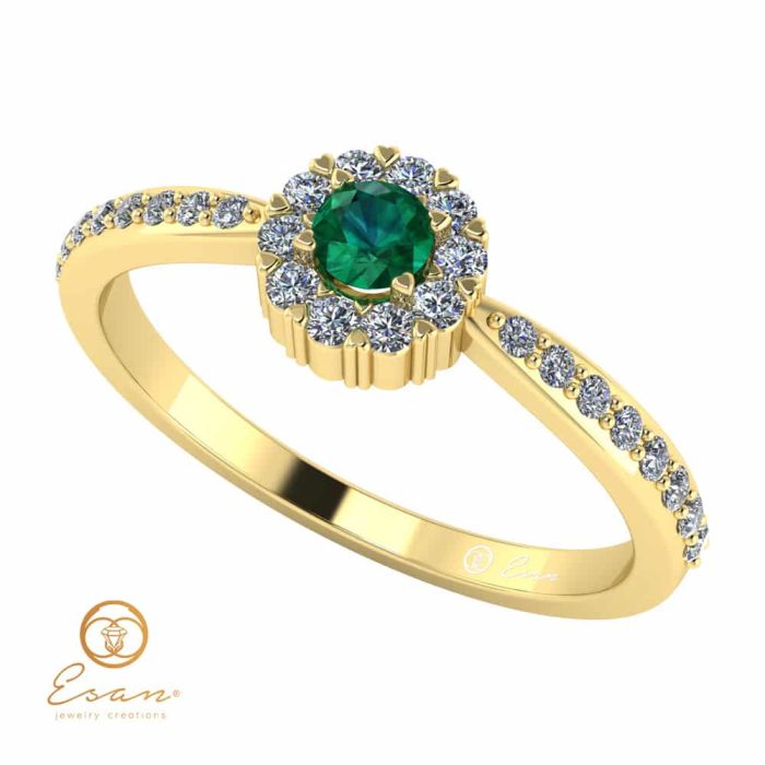Inel de logodna din aur cu smarald diamante ES75