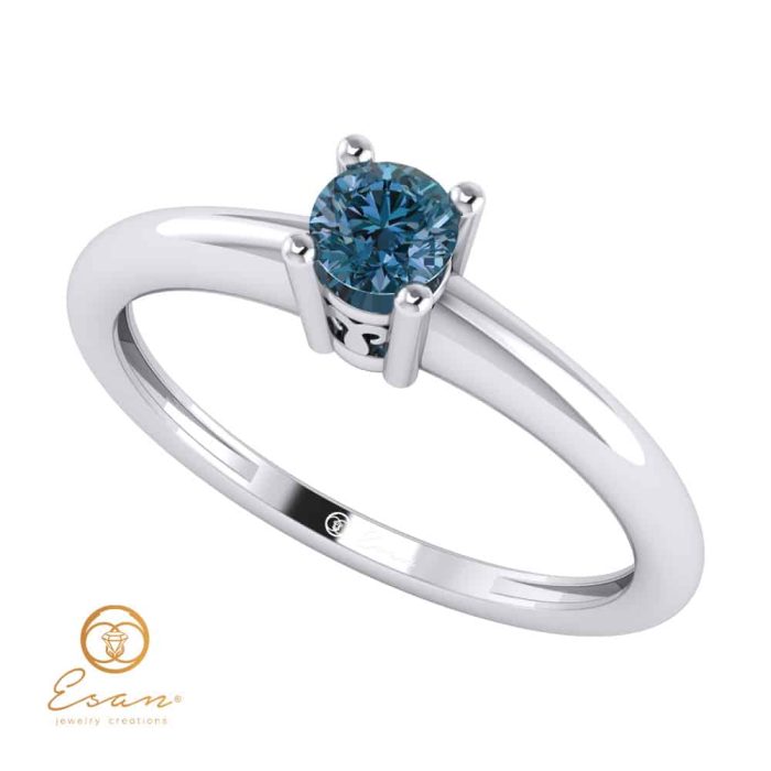 Inel de logodna din aur cu diamant albastru ES42