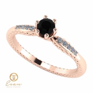 Inel de logodna din aur cu diamant negru si diamante incolore ES107