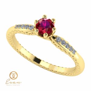 Inel de logodna din aur cu rubin si diamante ES107