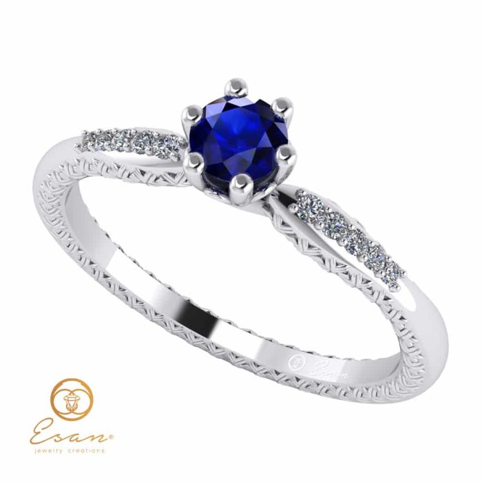 Inel de logodna din aur cu safir si diamante ES107