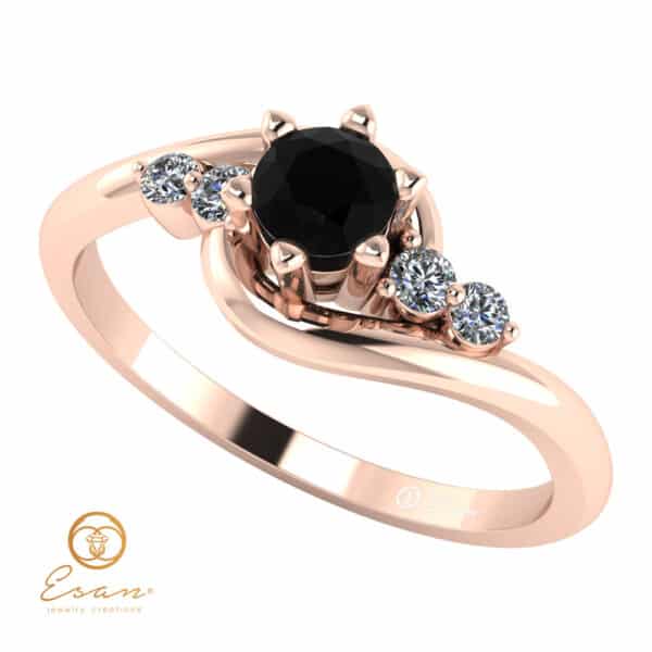 Inel de logodna din aur cu diamant negru si diamante incolore ES108