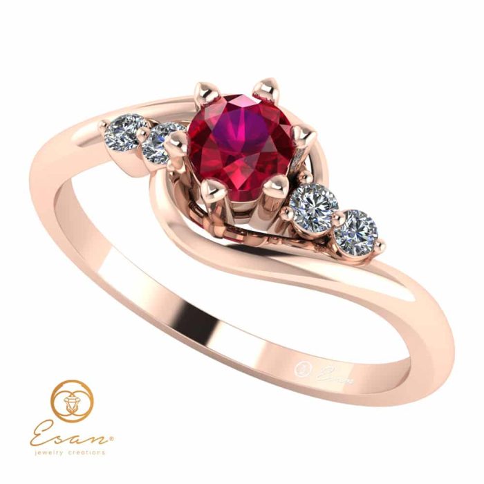 Inel de logodna din aur cu rubin si diamante ES108