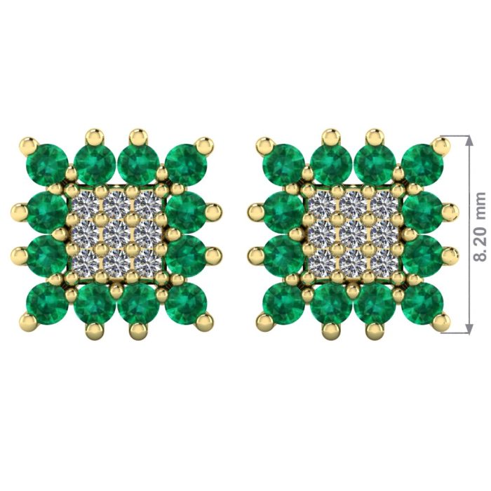 Cercei din aur cu smarald si diamant model patrat ESC34