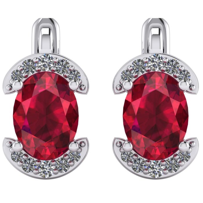 Cercei cu rubin oval si diamante din aur eleganti ESC64