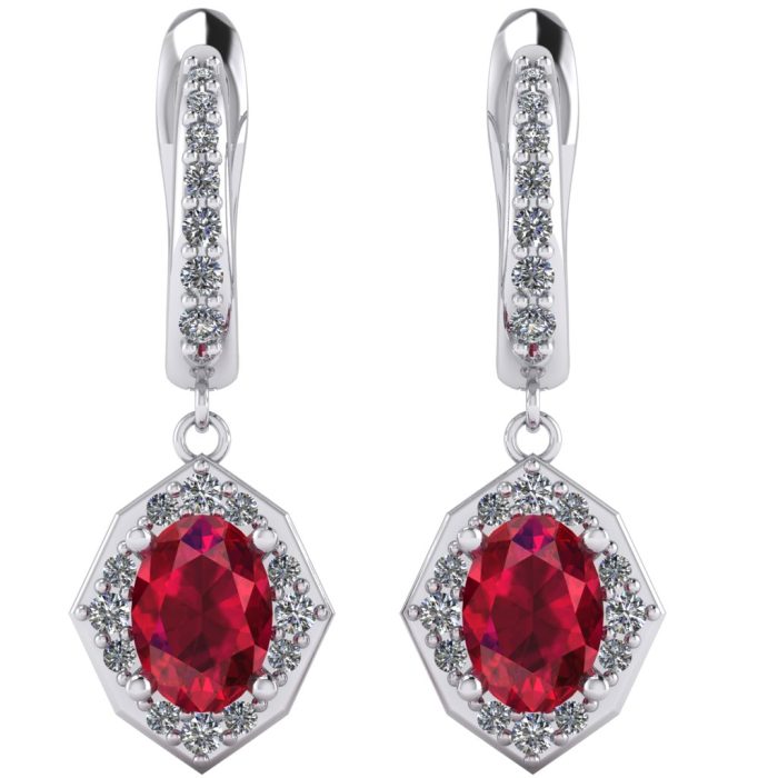 Cercei cu rubin oval si diamante din aur drops ESC61